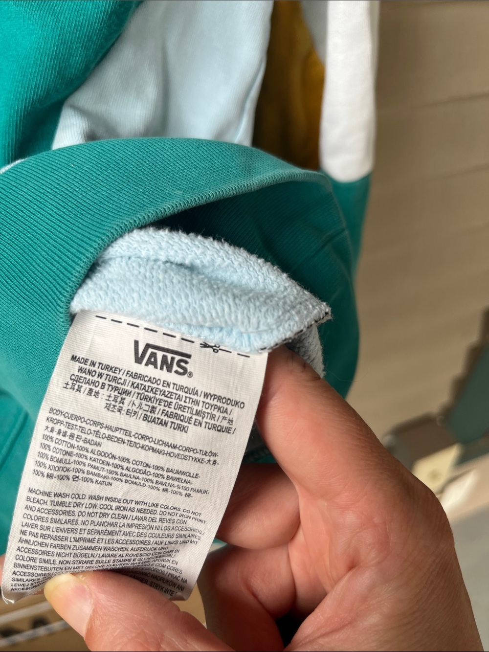 Vans Colorblock Crewneck Sweatshirt | Teal Blue Mustard | Unisex - Picture 5 of 13
